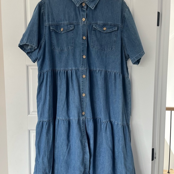Dresses & Skirts - Button-Front Tiered Denim Shirt Dress - Blue